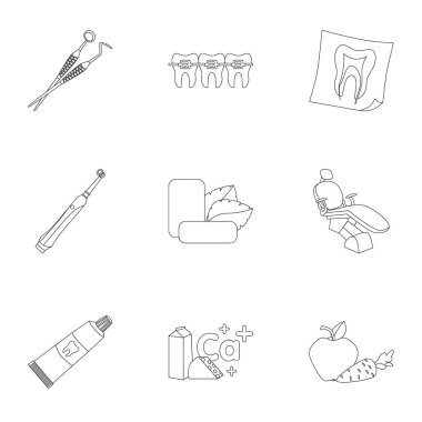 Diş Bakımı set simgeleri anahat stilinde. Diş Bakımı vektör simge stok çizim büyük toplama