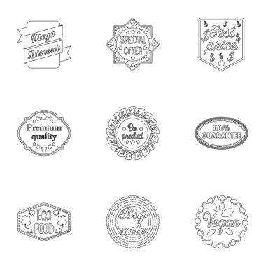 Etiket simgeleri anahat stilinde ayarlayın. Etiket vektör simge stok çizim büyük toplama