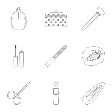 Anahat stili ayarlama simgeleri oluşturur. Büyük vektör simge stok illüstrasyon makyaj koleksiyonu