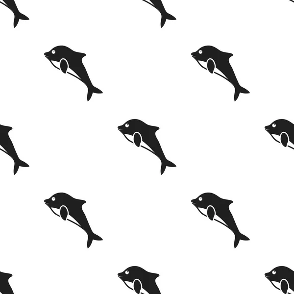 Delphin-Symbol im schwarzen Stil isoliert auf weißem Hintergrund. Tiere Muster Stock Vektor Illustration. — Stockvektor