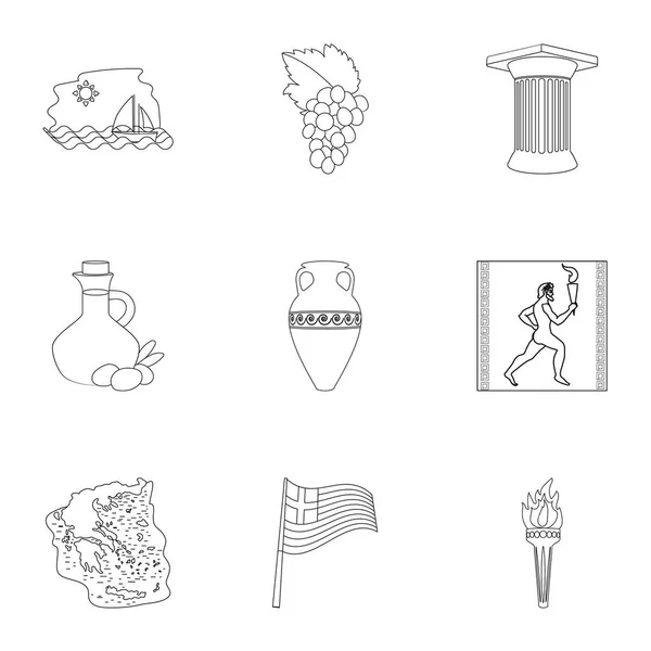 Grèce mettre des icônes dans le style de contour. Grande collection de Grèce symbole vectoriel illustration de stock — Image vectorielle