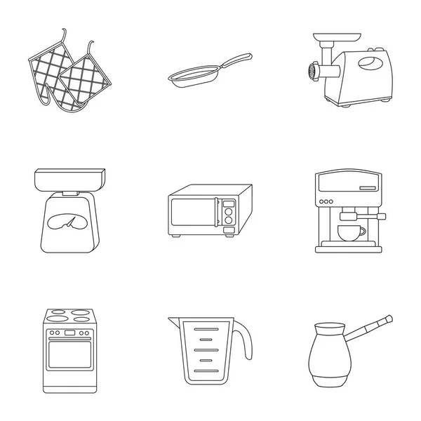 Keuken stel pictogrammen in kaderstijl. Grote verzameling van keuken vector symbool stock illustratie — Stockvector