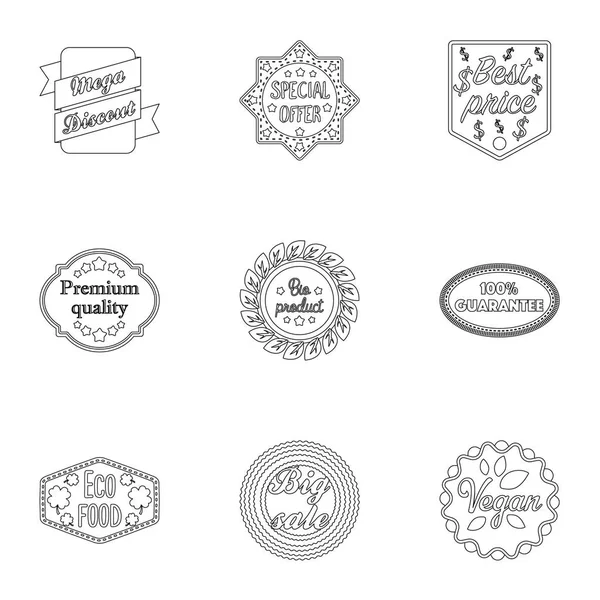 Etiket simgeleri anahat stilinde ayarlayın. Etiket vektör simge stok çizim büyük toplama