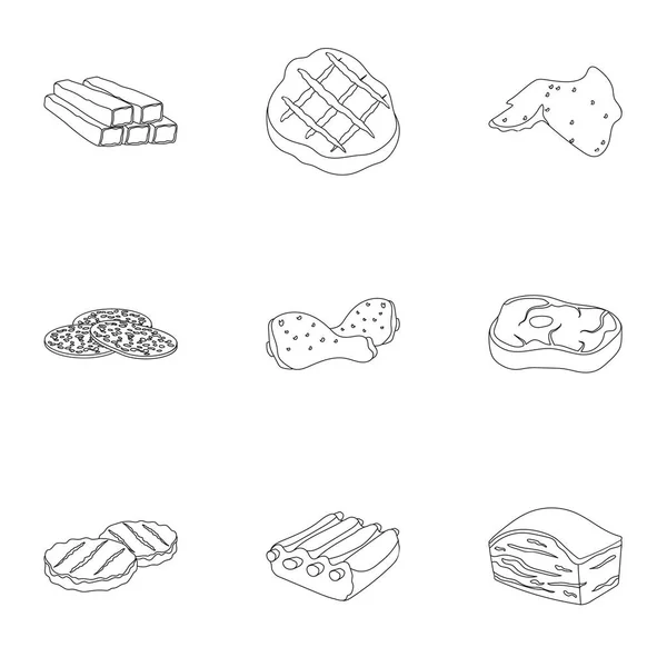 Κρέατα που εικονίδια στο στυλ διάρθωσης. Μεγάλη συλλογή από κρέατα διάνυσμα απόθεμα ενδεικτικά σύμβολο — Διανυσματικό Αρχείο