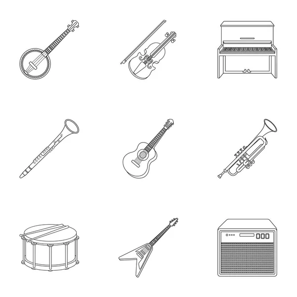 Gli strumenti musicali impostano le icone in stile contorno. Grande collezione di strumenti musicali vettoriale simbolo stock illustrazione — Vettoriale Stock
