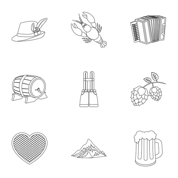 Oktoberfest establece iconos en estilo de esquema. Gran colección de Oktoberfest vector símbolo stock ilustración — Vector de stock