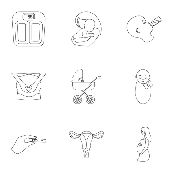 El embarazo establece iconos en el estilo de contorno. Gran colección de embarazo vector símbolo stock ilustración — Vector de stock