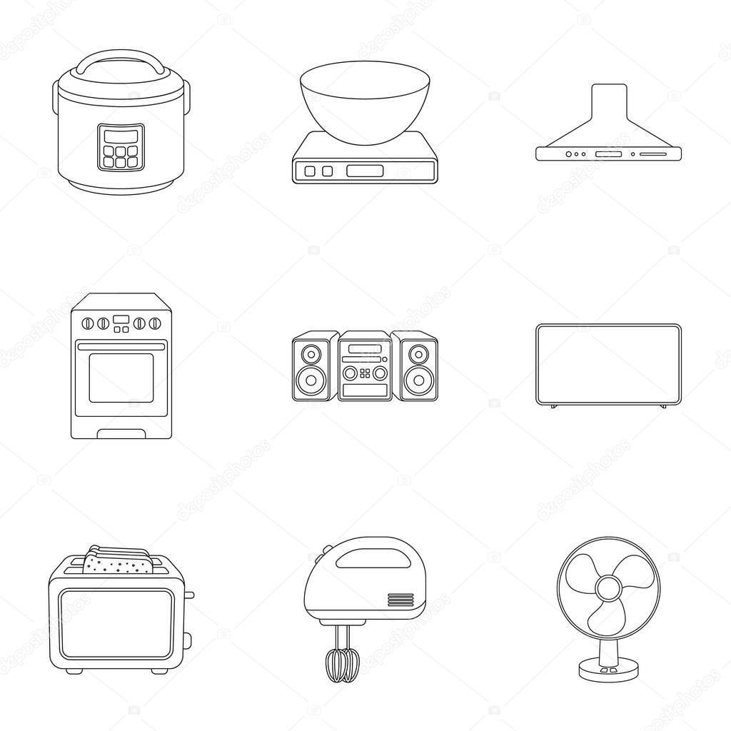 Household appliances set icons in outline style. Big collection of household appliances vector symbol stock