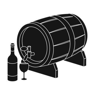 Ahşap şarap varil simge siyah stil beyaz arka plan üzerinde izole içinde. Fransa ülke sembol stok vektör çizim.