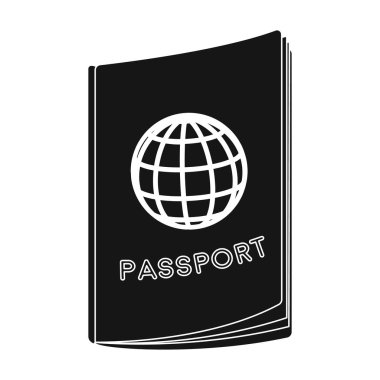 Passport simgesini izole beyaz arka plan üzerinde siyah tarzında. Dinlenmek ve sembol stok vektör çizim seyahat.