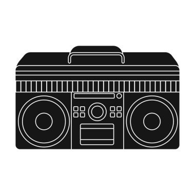 Boombox simge siyah stil beyaz arka plan üzerinde izole içinde. Hippi tarzı sembol stok vektör çizim.