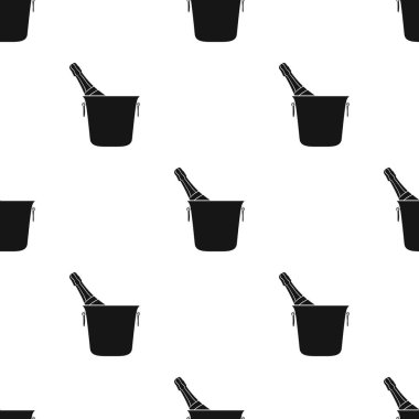 Şişe şampanya izole beyaz arka plan üzerinde siyah tarzında bir buz kovası simgesi. Restoran desen hisse senedi vektör çizim.