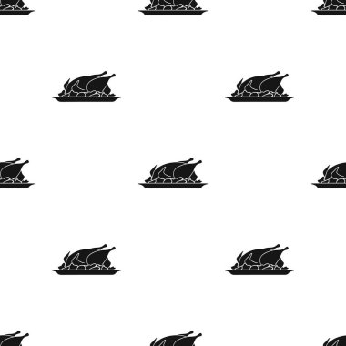 Garnitür simge siyah stil beyaz arka plan üzerinde izole içinde kavrulmuş tavuk. Restoran desen hisse senedi vektör çizim.