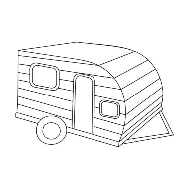 Yeşil karavan simgesi beyaz arka plan üzerinde izole anahat tarzı. Aile tatili sembol stok vektör çizim.