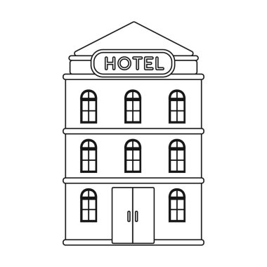 Otel binası simgesi beyaz arka plan üzerinde izole anahat tarzı. Dinlenmek ve sembol stok vektör çizim seyahat.