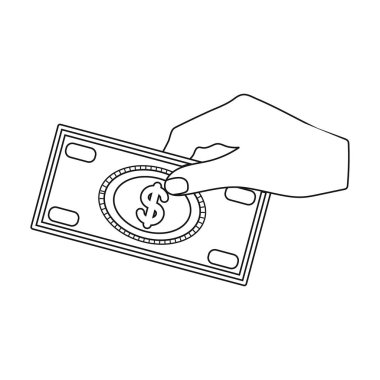 Para simgesi beyaz arka plan üzerinde izole anahat tarzı veren eller. Yardım ve bağış sembol stok vektör çizim.