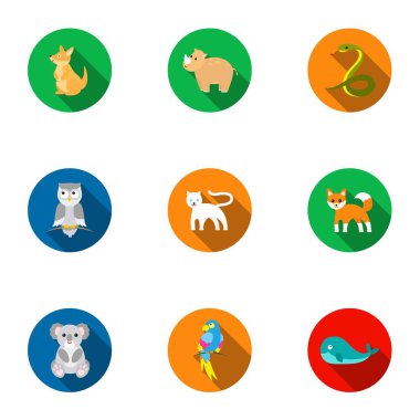 Hayvanlar simgeler düz stil ayarlayın. Büyük hayvanlar topluluğu sembol stok illüstrasyon vektör
