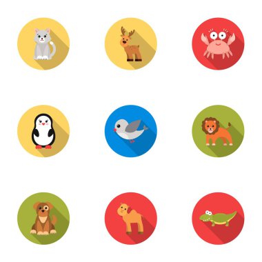 Hayvanlar simgeler düz stil ayarlayın. Büyük hayvanlar topluluğu sembol stok illüstrasyon vektör