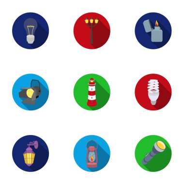 Işık kaynağı simgeleri düz stil ayarlayın. Işık kaynağının vektör simge stok çizim büyük toplama