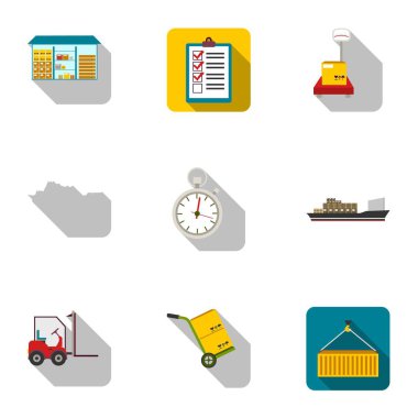 Düz stil lojistik set simgeler. Lojistik vektör simge stok çizim büyük toplama