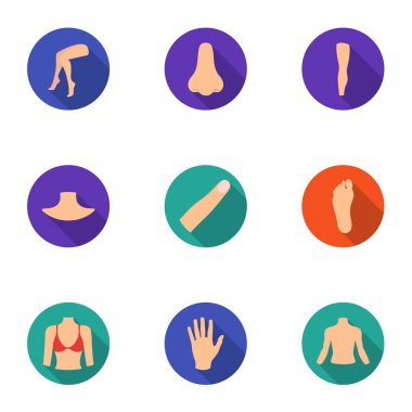 Vücut parçası düz stil Icons set. Vücut vektör simge stok illüstrasyon parçası büyük toplama