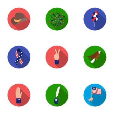 Vatansever gün içinde düz stil Icons set. Vatansever gün vektör simge stok çizim büyük toplama