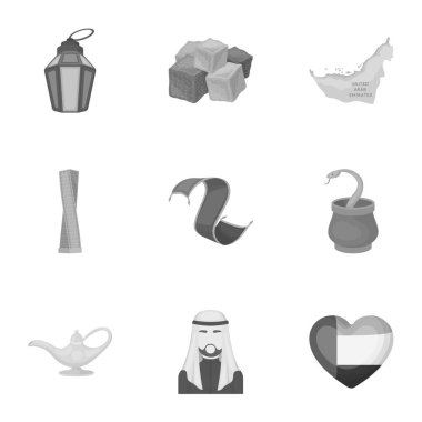 Arap Emirlikleri tek renkli bir tarzda Icons set. Arap Emirlikleri büyük toplama sembol stok illüstrasyon vektör