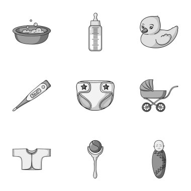 Bebek set simgeleri tek renkli bir tarzda dünyaya. Vektör simge stok illüstrasyon bebek büyük toplama tarihi