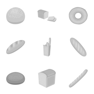 Ekmek, tek renkli bir tarzda Icons set. Ekmek vektör simge stok çizim büyük toplama