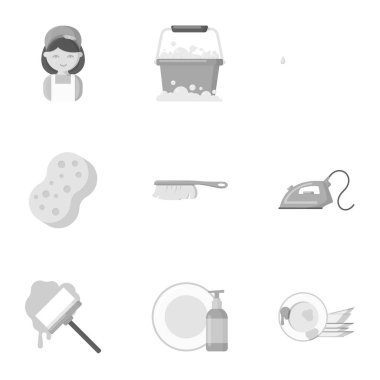 Tek renkli Stil kümesi simgeleri temizleme. Vektör simge stok illüstrasyon temizlik büyük koleksiyonu