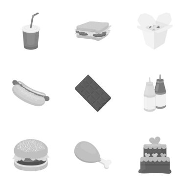 Fast food tek renkli bir tarzda Icons set. Lokanta vektör simge stok çizim büyük toplama