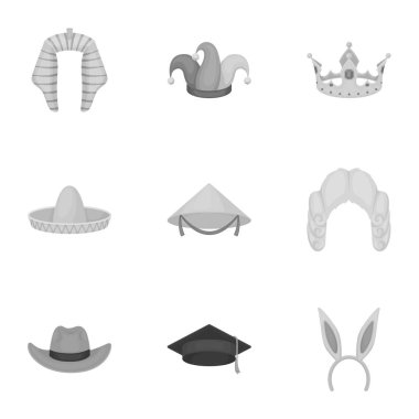 Şapkalar, tek renkli bir tarzda Icons set. Büyük şapka koleksiyonu sembol stok illüstrasyon vektör