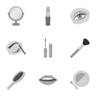Tek renkli Stil kümesi simgeleri oluşturur. Büyük vektör simge stok illüstrasyon makyaj koleksiyonu