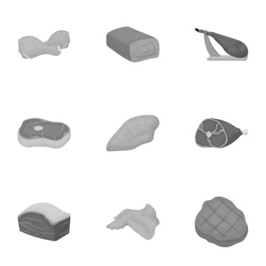 Etler, tek renkli bir tarzda Icons set. Etler büyük toplama sembol stok illüstrasyon vektör