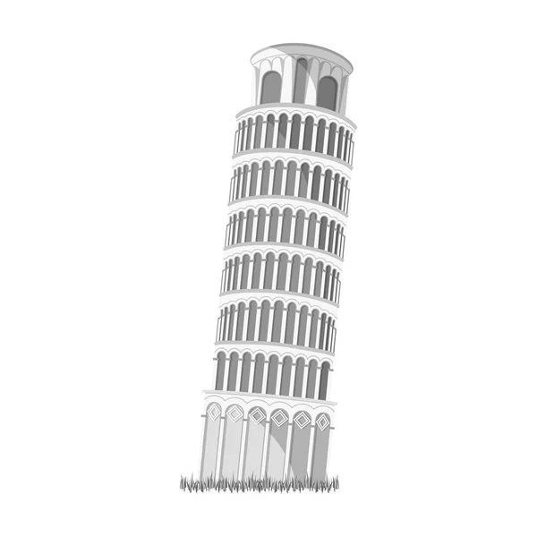 Torre de Pisa en Italia icono en estilo monocromo aislado sobre fondo blanco. Países símbolo stock vector ilustración . — Archivo Imágenes Vectoriales