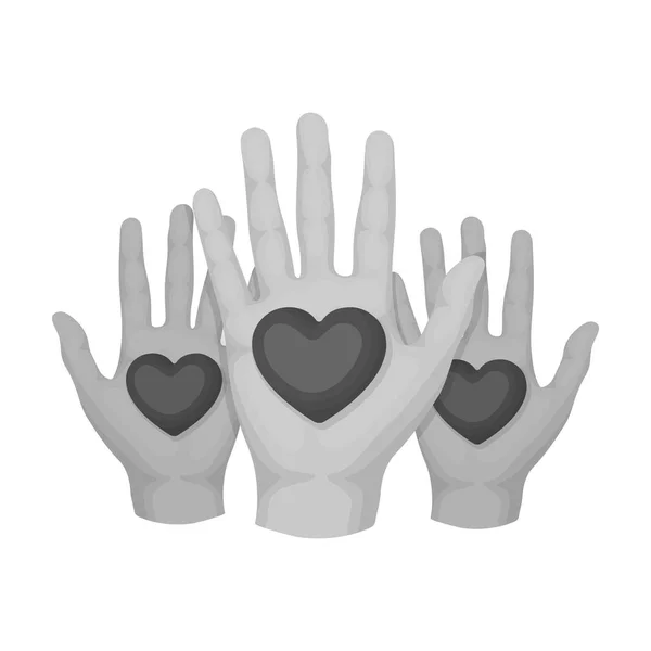 Manos arriba con el icono de corazones en estilo monocromo aislado sobre fondo blanco. Caridad y donación símbolo stock vector ilustración . — Archivo Imágenes Vectoriales