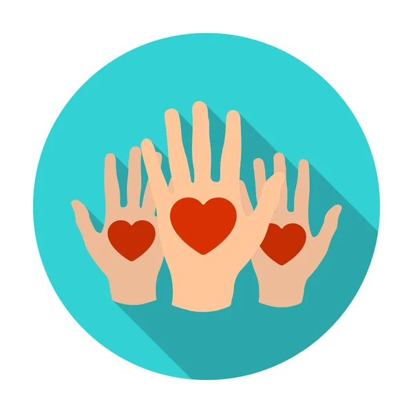 Hands up with hearts icon in flat style isolated on white background. Charity and donation symbol stock vector illustration. — Stock Vector