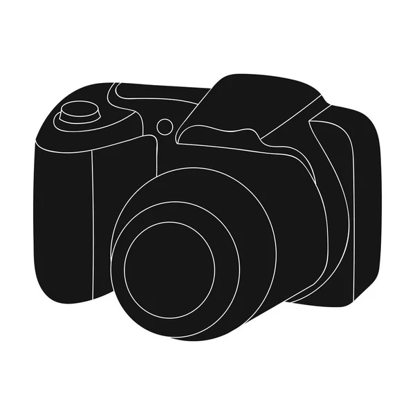 Иконка цифровой камеры в черном стиле выделена на белом фоне. Векторная иллюстрация семейного праздника . — стоковый вектор