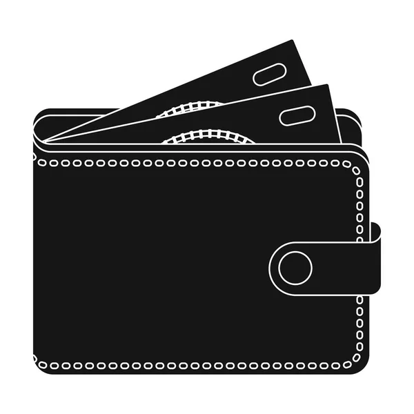 Carteira com ícone de dinheiro em estilo preto isolado no fundo branco. Ilustração do vetor do estoque do símbolo do resto e da viagem . — Vetor de Stock