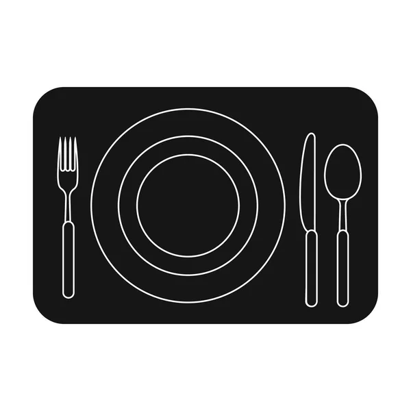 Icono de mesa servida en estilo negro aislado sobre fondo blanco. Descanso y símbolo de viaje stock vector ilustración . — Vector de stock