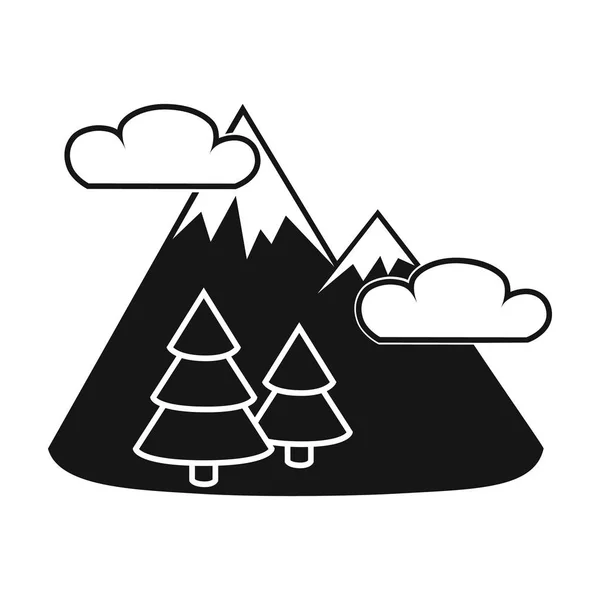 Montañas icono del paisaje en estilo negro aislado sobre fondo blanco. Picnic símbolo stock vector ilustración . — Vector de stock