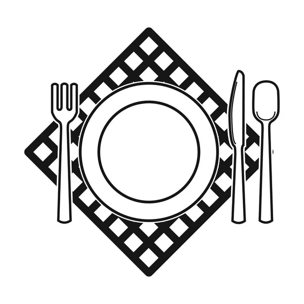 Picnic servido icono de mesa en estilo negro aislado sobre fondo blanco. Picnic símbolo stock vector ilustración . — Vector de stock