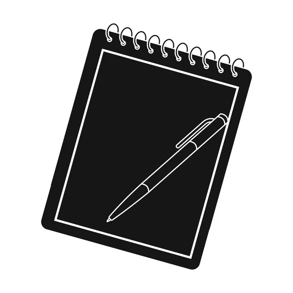 Icono de cuaderno y bolígrafo en estilo negro aislado sobre fondo blanco. Hipster estilo símbolo stock vector ilustración . — Vector de stock