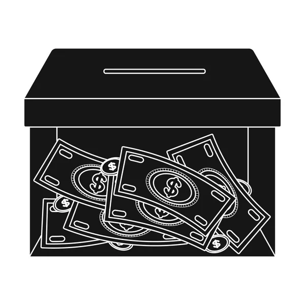 Icono de la caja de dinero de la donación en estilo negro aislado sobre fondo blanco. Caridad y donación símbolo stock vector ilustración . — Vector de stock