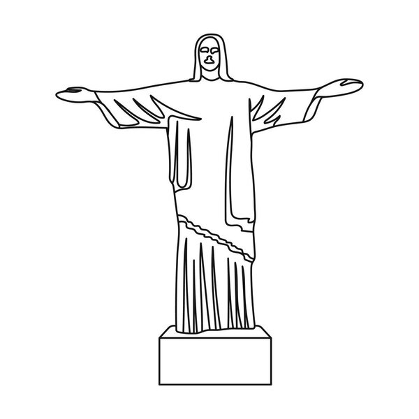 Christ the Redeemer icon in outline style isolated on white background. Brazil country symbol stock vector illustration.