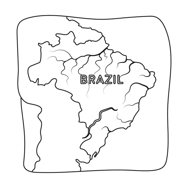 Grondgebied van Brazilië pictogram in kaderstijl geïsoleerd op een witte achtergrond. Brazilië land symbool voorraad vectorillustratie. — Stockvector