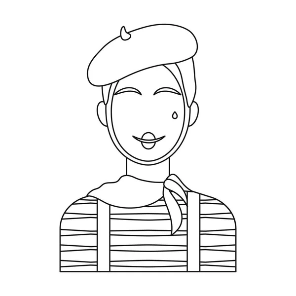 Icône de mime français dans le style de contour isolé sur fond blanc. France pays symbole illustration vectorielle de stock . — Image vectorielle