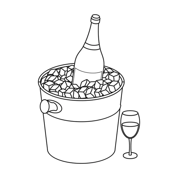 Champagnerflasche in einer Eiskübel-Ikone im Umriss Stil isoliert auf weißem Hintergrund. Frankreich land symbol aktienvektor illustration. — Stockvektor