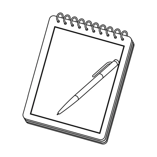 白い背景に分離されたアウトライン スタイルのノートとペンのアイコン。流行に敏感なスタイル シンボル株式ベクトル図. — ストックベクタ
