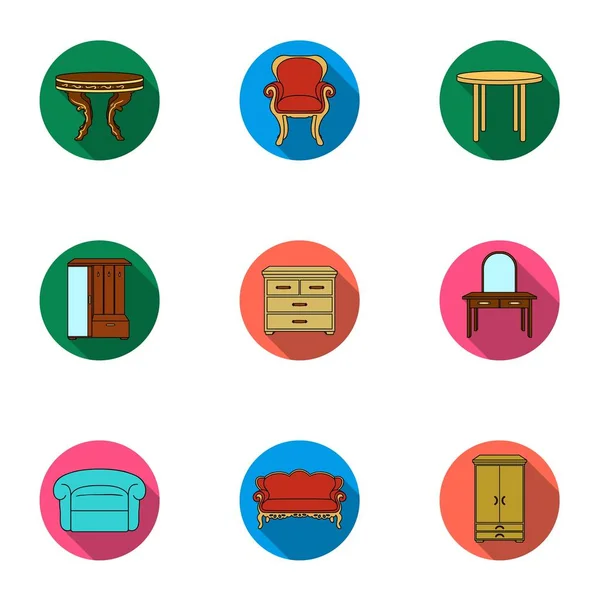 Furniture and home interior set icons in flat style. Big collection of furniture and home interior vector symbol stock illustration — Stock Vector